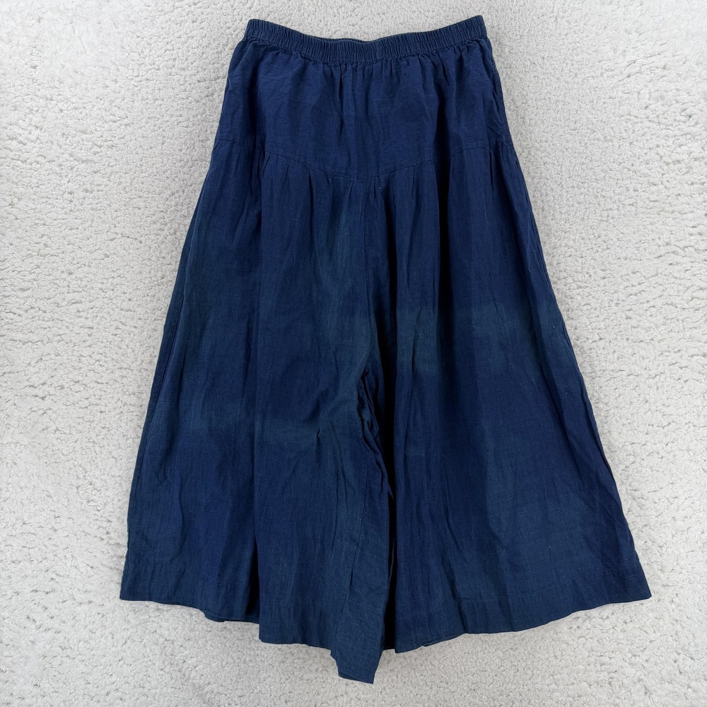 Maiwa Pants Womens Small Blue Chambray Cropped Wide Leg Elastic Waist Casual
